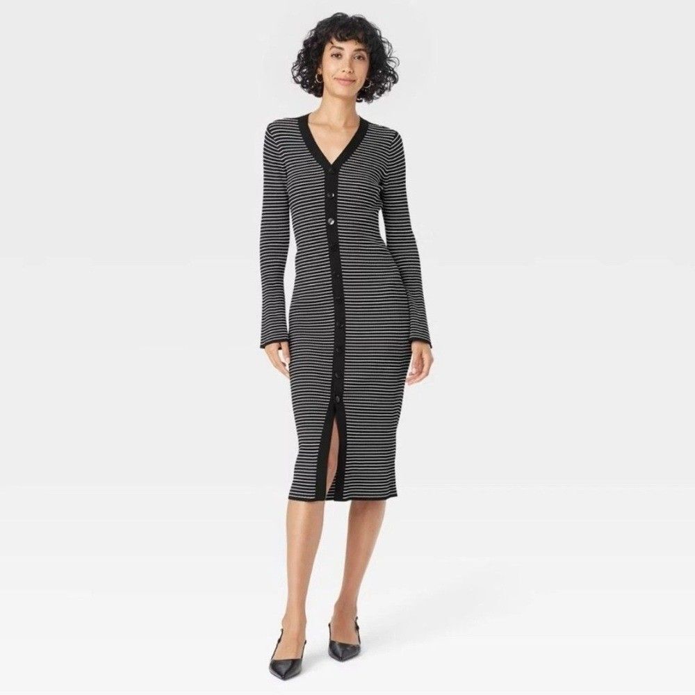a new day Black and Gray Long Sleeve Dress